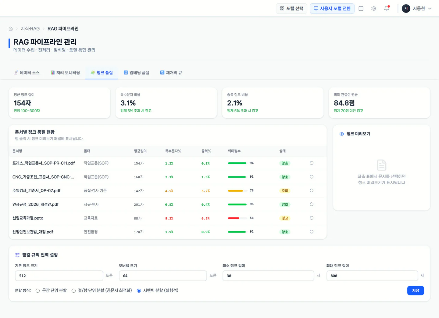 QData search unit quality analysis screen