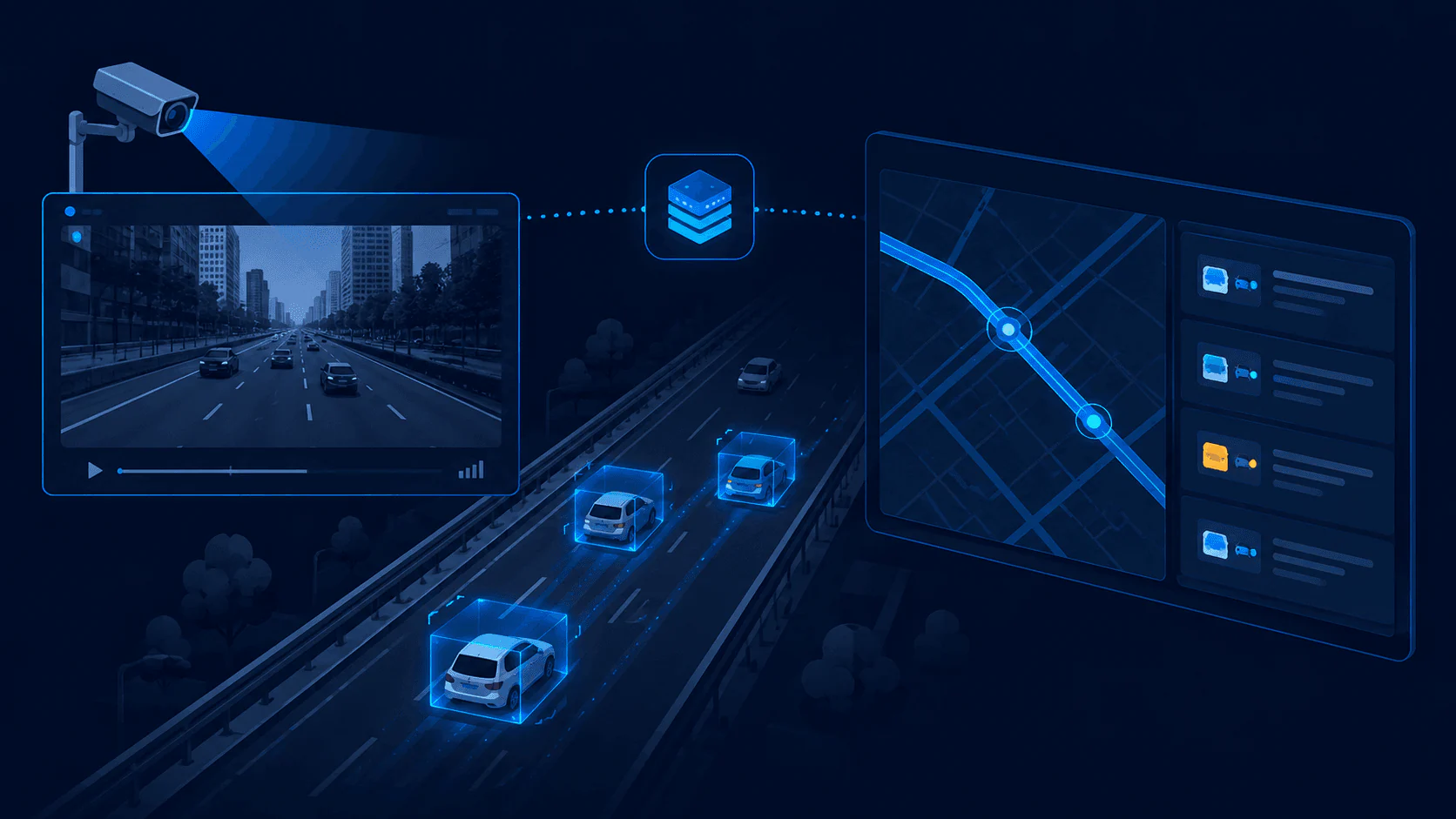Driving footage detecting potholes and sending their position to a control map